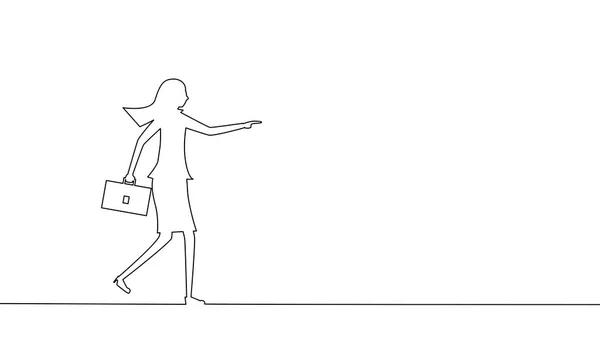 Businesswoman Pointing Finger Forward Line Drawing Female Business Leaders Vector — 图库矢量图片
