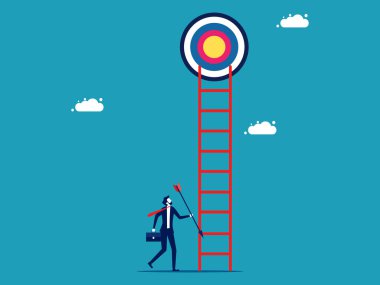 Business goals. Businessman holding arrows ready to go to target business concept