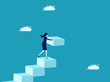 Personal development. Challenges and ambitions. Businesswomen build ladders to success illustration
