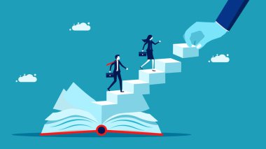 Coach to educate organizational development. businessman builds a book ladder vector