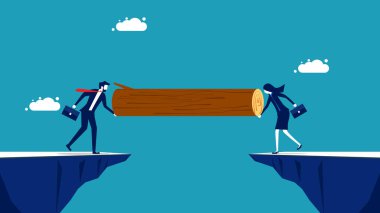 Build a business bridge. A team of businessmen building a bridge. business concept vector