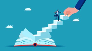 Coach to educate organizational development. businessman builds a book ladder vector