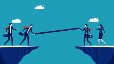 Build a business bridge. A team of businessmen building a bridge. business concept vector