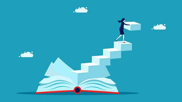 Personal Development Book Businesswoman Building Book Ladder Vector Illustration — Stockvector