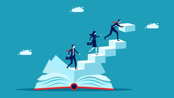 Organizational Development Book Businessman Builds Book Ladder Vector Eps — Stockvektor