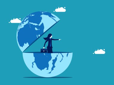 Controlling the world. Female business leaders take control of the right direction. vector