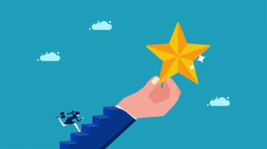 Inspiration for excellence. businesswoman going up the stairs holding a star vector