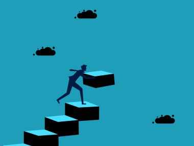 Personal development. Challenges and ambitions. Businessmen build ladders to success vector