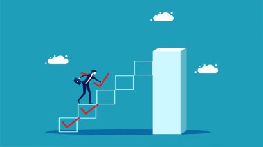 Progress towards success. Businessman checking list of completed tasks vector