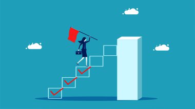 Progress towards success. Businesswoman checking list of completed tasks vector