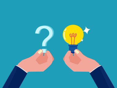 concept of solving the problem. businessman holding a question mark with a light bulb vector