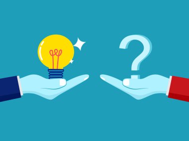 concept of solving the problem. businessman holding a question mark with a light bulb vector