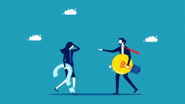Questions and answers. businessman holding a question mark with a light bulb vector