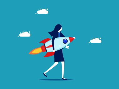 Starting a business. Businesswoman holding a rocket. business concept vector illustration