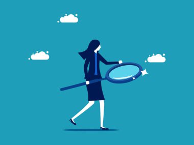 Business analysis. Businesswoman holding a magnifying glass. business concept vector illustration