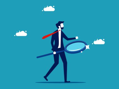 Business analysis. Businessman holding a magnifying glass. business concept vector illustration