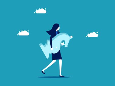 Business strategist. Businesswoman holding a chess horse. business concept vector illustration