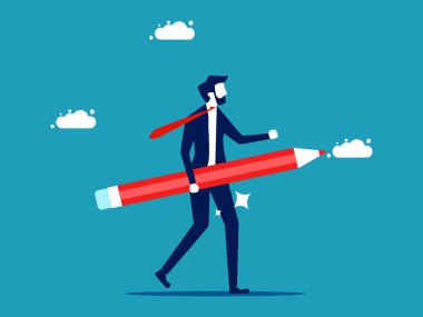 creative thinker Businessman holding a pencil. business concept vector illustration