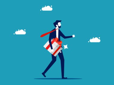 Get a bonus. businesswoman holds a gift box. business concept vector illustration