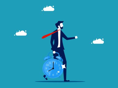 Working time. Businessman holding a clock. business concept vector illustration