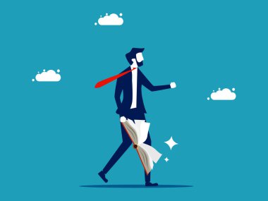 Business learning. Businessman holding a book. business concept vector illustration