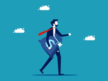 Financial businessman. Businessman holding a bag of money. vector illustration