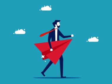 Business leaders. Businessman holding a paper rocket. business concept vector illustration
