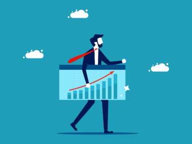 Leader of business growth. Businessman holding a growing graph. business concept vector illustration