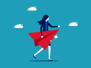Business leaders. Businesswoman holding a paper rocket. business concept vector illustration eps