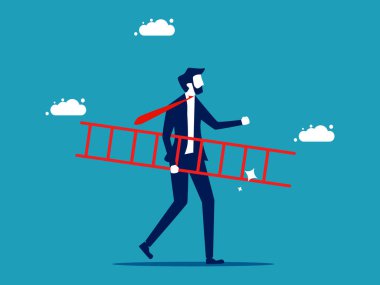 Progressive leader. Businessman holding a ladder. business concept vector illustration