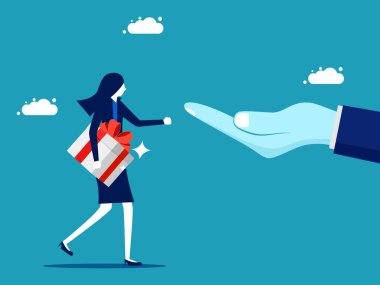 Ask for a bonus. A businesswoman gives a gift. business concept vector illustration eps