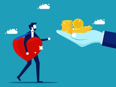 Buy heart. A businessman sells honesty. business concept vector illustration eps