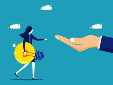 Ask for ideas or advice. Businesswoman holding a light bulb. vector illustration eps