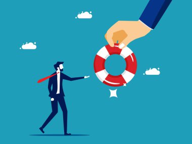 Give help. Businessman holding a rubber ring. business concept vector illustration eps
