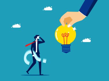 Give ideas. A businessman gives a light bulb. business concept vector illustration