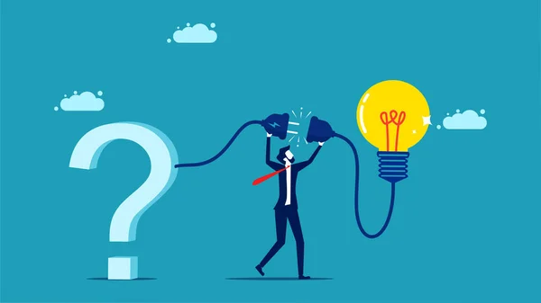 Problem Solving Creativity Businessman Connects Question Mark Light Bulb Vector — Vector de stock