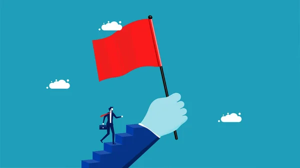 Inspiration Victory Businessman Going Stairs Hand Holding Red Flag Vector — 스톡 벡터