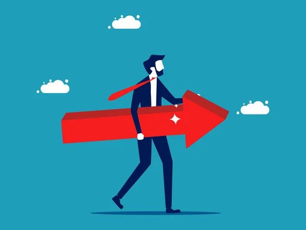 Progressive Businessman Holding Red Arrow Business Concept Vector Illustration — Vector de stock
