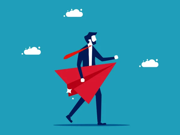 Business Leaders Businessman Holding Paper Rocket Business Concept Vector Illustration — Διανυσματικό Αρχείο