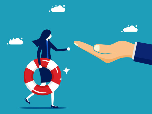 help. Businesswomen provide business assistance. business concept vector eps