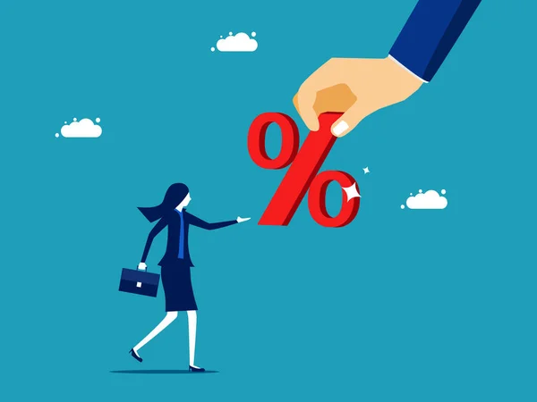 Loan Interest Rate Businesswoman Holding Percentage Icon Vector Illustration —  Vetores de Stock