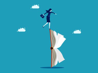 Good books help to succeed in business. Businesswomen who learn new skills on business book vector