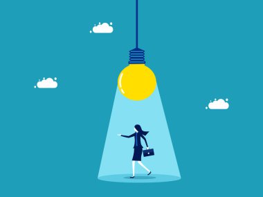 Creativity. smart businesswoman under the light bulb. business concept vector illustration