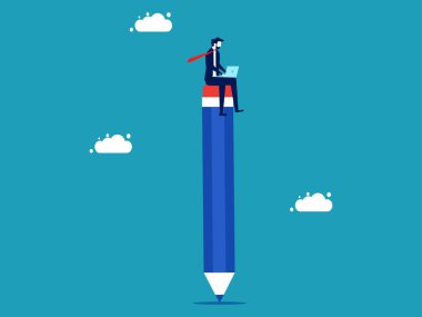 Business learning. a businessman sitting on a pencil. vector illustation eps