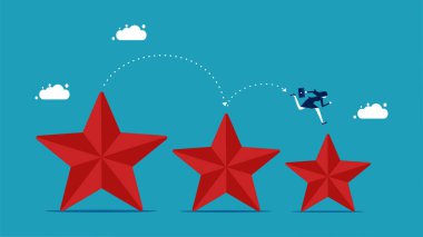 Downgrade. businesswoman runs on a shrinking star. business concept vector illustration