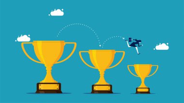 Returns are reduced. A businesswoman ran on a shrinking trophy. business concept vector illustration