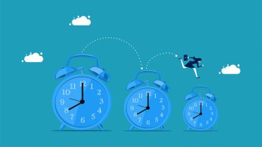 Less time. Businesswomen run on a shrinking watch. business concept vector illustration