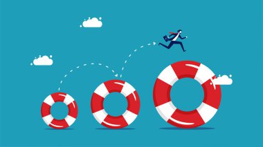 Increase business assistance. businessman running on a swimming ring that grows up vector