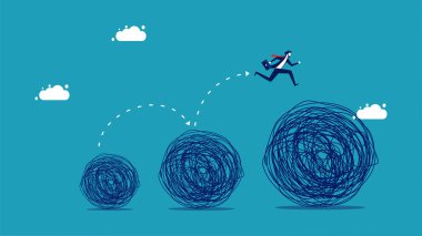 More chaos problems. A businessman runs on a growing chaos. vector illustration