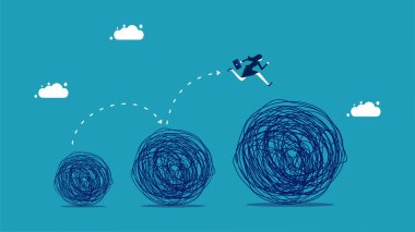 More chaos problems. businesswoman runs on a growing chaos. vector illustration